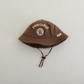 Detail of brown cotton baby sun hat with cute bear embroidery and adjustable windproof cord - 48-50cm / Dark Coffee