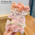 Pink 10-piece girls hair set featuring lace pearl flowers and satin bows on 3.5-4.5cm clips - E3-4# Snow Bud 10-piece Set (cardboard Packaging)