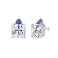 Elegant S925 silver stud earrings with square white zircon and blue pear-cut gemstones - For Sale Lze08-p