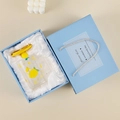Blue gift box containing a glass cup with lemon pattern, shiba inu print, lid and straw - Lemon / Gift Box