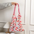 Sac fourre-tout en tissu à motif floral rouge-violet avec anses en corde rose - Petite Fleur Rose Violette