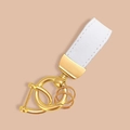 Chic white leather keychain with golden metal horseshoe buckle and mini rings - Plain White Leather