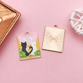 Enamel black and white cats The Lovers tarot pendant with gold textured back - Couple Cats THE LOVERS