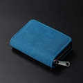 Slim navy blue frosted leather card wallet with multi-slots and metal zipper detail - Matte Blue