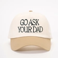 Two-tone baseball cap in cream and khaki with GO ASK YOUR DAD embroidery design - Off-White/Dark Khaki