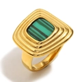 Retro 18K gold plated stainless steel ring with a green textured trapezoid acrylic stone - US 6 / Threaded Trapezoid Acrylic Ring / Gold