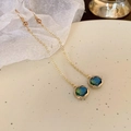 Long tassel earrings with gold chains and blue-green gradient gemstone pendants - 114# 925 Sterling Silver Earring Post - Gold Single Crystal
