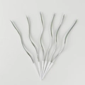 Set of 6 silver wavy metallic birthday candles with white holders for party cake decoration - Silver Curved Candle