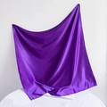 Detail of a purple satin square scarf showing its smooth glossy texture and elegant drape - 90*90cm / Purple