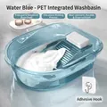 Water blue PET washbasin with integrated scrub board and soap dish for laundry - Transparent Blue All-in-one Laundry Tub / With Hook