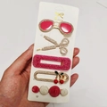 5-piece pink and gold hair clip set with rhinestones and sunglasses motifs on a card - Red Mirror (5 Piece Set)