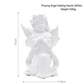 White resin praying angel sculpture with wings and floral wreath, height 21cm, weight 550g - Praying Angel Holding Hands (White)