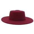 Close-up of wine red wool felt boater hat showing the wide brim and fine stitching detail - Adult (57-60cm) / Burgundy