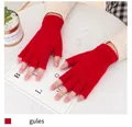 Winter red wool knitted fingerless gloves for women and men with ribbed wrist cuffs - Red