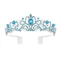 Corona da sposa argentata con motivi floreali e brillanti cristalli blu incastonati - Blu