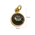 Detailed view of a 5x7mm round shell pendant with gold plating and iridescent dark inlay - Black Shell