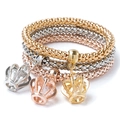 Detailed shot of three-piece stretch popcorn chain bracelets with crystal crown charms - 1042 Crown Set