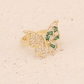 Anillo de mariposa dorado con circonitas verdes sobre fondo de piedra beige natural - Abierto Ajustable / Estilo Mariposa (3#)