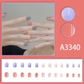 Short round pink and purple gradient press-on nails with silver glitter accents - A3340-Glue Type