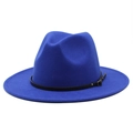 Cappello fedora blu brillante da donna con fascia in pelle nera e fibbia in metallo - Regolabile / Blu Zaffiro