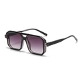 Retro double-bridge sunglasses with black polygon frames and purple gradient lenses - Black Gray Frame Gray Gradient Lens