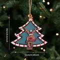 Green wooden Christmas tree ornament with 3D reindeer and jute rope hanging loop - Wooden Christmas Tree Style B