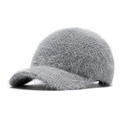 Casquette de baseball d'hiver en fausse fourrure grise avec doublure épaisse et douce - Réglable / Gris