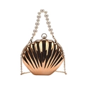 Elegant gold shell-shaped evening bag with pearl handle and metal chain strap - Gold