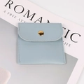 Light blue plush jewelry pouch with a gold snap button and stylish flap cover design - Leather Style (Sky Blue) / 8x8cm