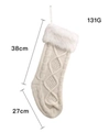Cream white knitted Christmas stocking with white faux fur cuff and cable pattern 38x27cm - White