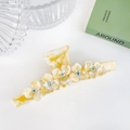 Yellow and white acetate flower claw clip with colorful rhinestones for women - 11cm / Creamy Yellow