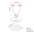 White plush cat ear headband set with pink lining, bowtie collar and tutu skirt - Stuffed Fur White Heart 3pcs Set + Bell Choker + White Star Tutu Skirt
