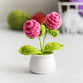 Handmade crochet pink flower potted plant in white ceramic pot for home decoration - Pine Cone Pink