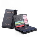 Black PU leather passport cover with RFID protection and elastic strap closure - Black