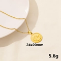 Collar con colgante de moneda redonda dorada de estilo minimalista con 24x20mm - Patrón de Hoja Redonda / Dorado