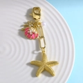 Llavero de estrella de mar dorada con concha y perla rosa para decoración de bolsos mujer - Rosa
