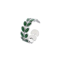 Detailed macro view of olive leaf open ring with green enamel inlay on silver metal - Olive Branch Style (J393-4)