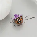 Halloween pumpkin charm with purple wizard hat and silver mouse, orange enamel finish - Silver Pumpkin Head