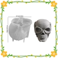 Skull silicone mold with completed grey skull ornament showing 9.1cm height dimensions - Hear No Evil / Covering Ears Skull