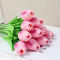 Realistic purple-pink PU tulip bouquet with green leaves on a minimalist magazine - Purple Rose