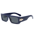 Dark blue rectangular sunglasses with grey lenses and golden metal hinge details - C11 Blue Frame Grey Lens