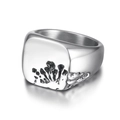 Anillo de sello minimalista de acero plateado con bordes texturizados sobre fondo blanco - US 7 / Color Acero