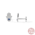Silver S925 Hamsa Hand earring with blue gem and clear crystals in flat back design - Hamsa Hand (Style 6) / White Gold