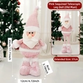 Pink sequin Christmas Santa doll with retractable legs, adjustable height 45cm to 57cm - Pink Sequin Santa