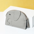 Mini monedero de elefante en cuero gris con grano de lichi y llavero de anillo metálico - Gris Beige