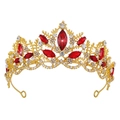 Luxurious gold alloy bridal crown with vibrant red crystals and sparkling rhinestones - Gold with Red Gems