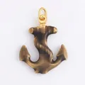 Deep brown anchor-shaped pendant with golden metal ring for ocean style necklace - Dark Grey Anchor