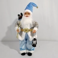 Figura detallada de Papá Noel en azul claro con gorro de lentejuelas y un farolito - Azul