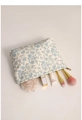 Floral canvas makeup bag in beige with blue flower pattern and gold zipper detail - Little Blue Flower