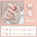 Faux ongles rose avec cœur blanc, nœud 3D et paillettes argentées, lot de 24 pièces - BD037 Style de Colle (BD037)